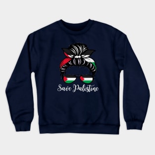 Messy Bun Save Palestine Flag Crewneck Sweatshirt